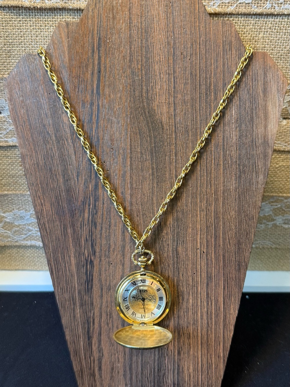 1928 Gold-Tone Pocket Watch Pendant Necklace